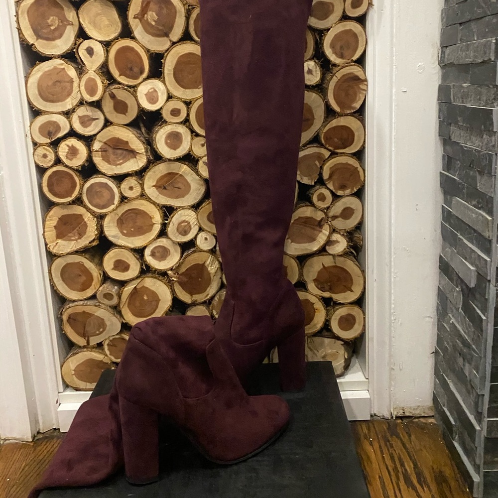 Burgundy Heeled Over The Knee Boots SZ 6